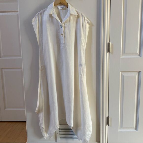 Maruca Novelo Asymmetrical Hem Midi Linen Dress in Ivory S NWOT - Picture 3 of 14